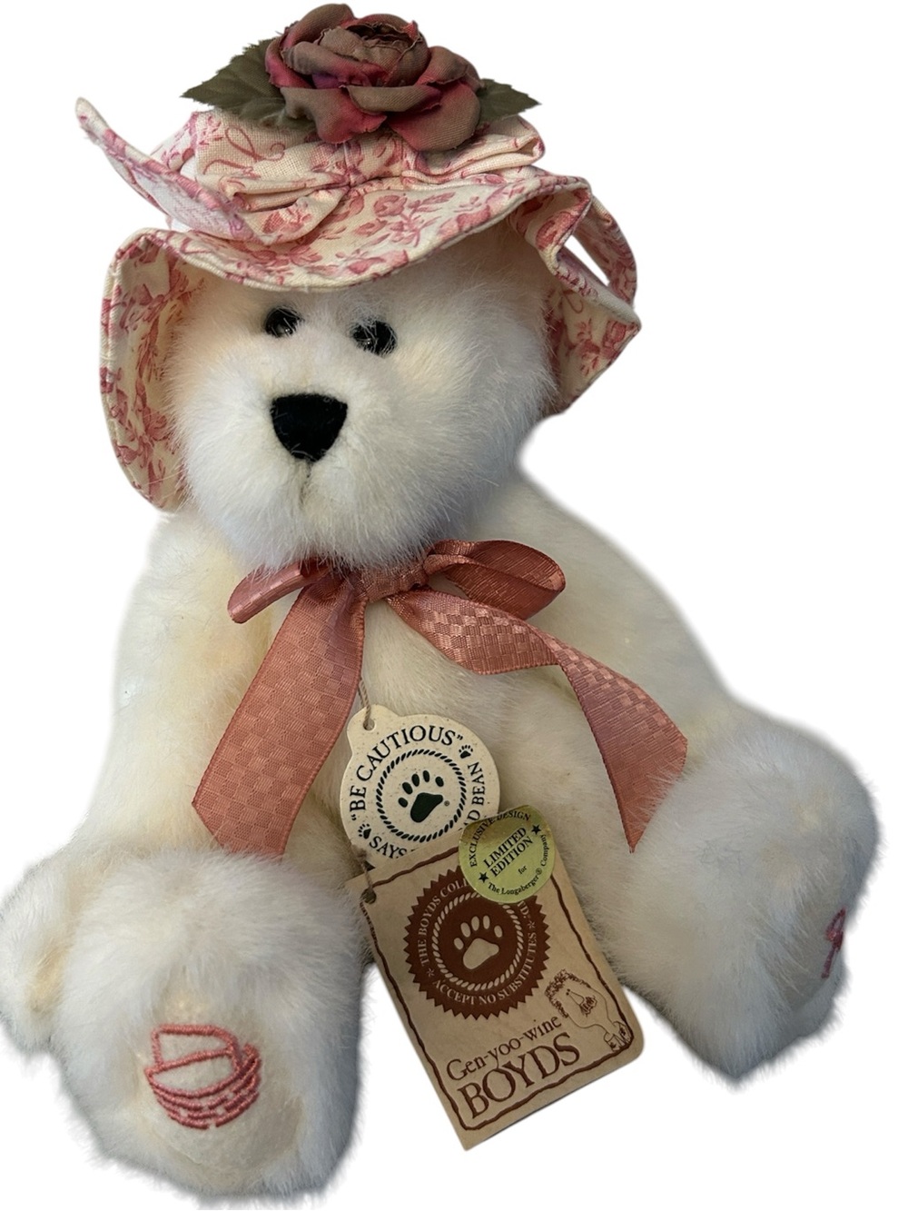 Boyds Bears Longaberger horizontal of hope white teddy bear